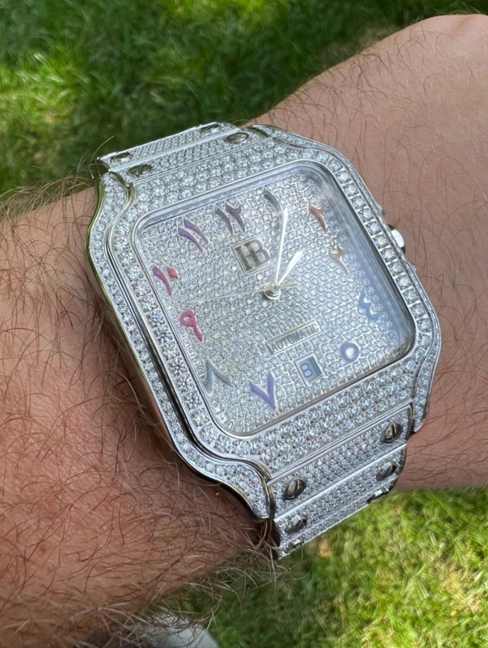 Iced Out 16ct MOISSANITE Watch Iced Automatic Movement Hip Hop Arabic Numbers - Picture 4 of 14